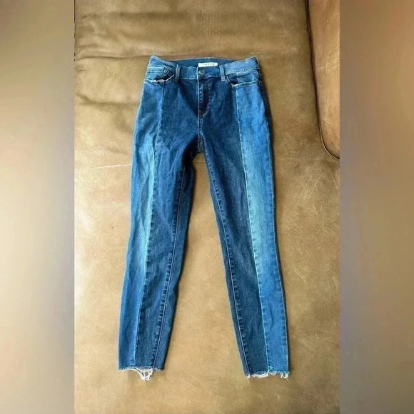 PacSun Two Toned Jeans Color Block Striped 25 Short High Rise Jegging Raw Hem - Picture 1 of 9